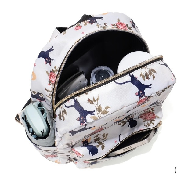 Floral Cat Backpack Mini White Cute Black Kitten Roses School Travel Bag New - Picture 5 of 6